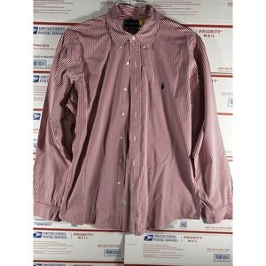 Polo Ralph Lauren Long Sleeve Button Down Sz Large Red Striped Custom Shirt